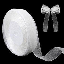 Aeaocvo White Chiffon Gift Ribbon, 20 mm Wide, White Ribbon, 45 m Organza Ribbon, Translucent Satin Ribbon for Party Gifts, Weddings, Birthdays, Gift Decorations