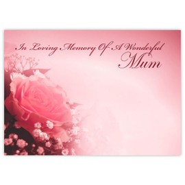 celloexpress In Loving Memory Mum (Pink Rose) Flower Message Cards - 60mm x 90mm - Bereavement Florist Card Sympathy Condolences Notes (Pack of 50)