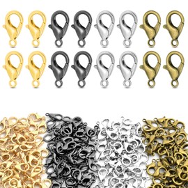CooBigo 120pcs 12mm Lobster Clasps, Tiny Metal Alloy Lobster Claw Clasps for Necklace Bracelets Clip, Keychain Ring, Jewelry Making Accessories (Assorted)