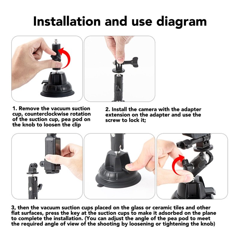 Aluminum Alloy Suction Cup Mount for 3 Action Camera, 360