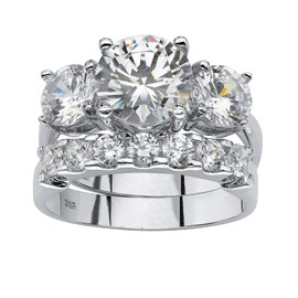 PalmBeach Platinum-plated Sterling Silver Round Cubic Zirconia Bridal Ring Set Sizes 5-10 Size 8