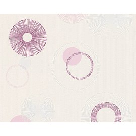 CONCORD WALLCOVERINGS ™ Sample for Display Purpose only Modern Geometric Textured Wallpaper Featuring Inscribed Stripes Circles coencentric, White Pink Purple, 7" x 10"; 302871
