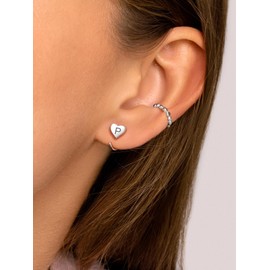 SILVERCUTE Half Circle Huggie Hoop Earrings Women Girls 925 Sterling Silver Earrings with A-Z Letters Open Half Circle Hoop Heart Stud Earrings Initial Earrings Fashion Jewellery for Birthday,