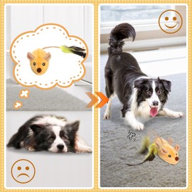 Interactive Dog Toys Mouse - with LED Lights, Moving Automatic Chirping Mouse Toy Squeaky with Feather Tail, for All Breeds Dog Indoor/Outdoor Boredom Exercise, USB Rechargeable (【2Pack】 Yellow×Grey)