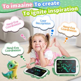 Genialba 8.5 inch Dinosaur LCD Drawing Tablet Colorful Screen Writing Board Toddler Toys Learning Educational Toys Gifts for Birthday Christmas Toys Gifts for 2 3 4 5 6 Year Old Boys Girls(Green)