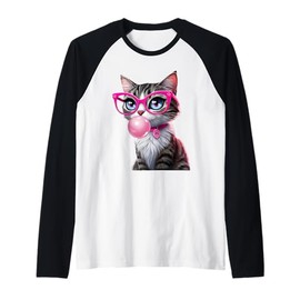 Cute Cat Tee for Women Funny Cat Lovers Raglan Baseball Tee