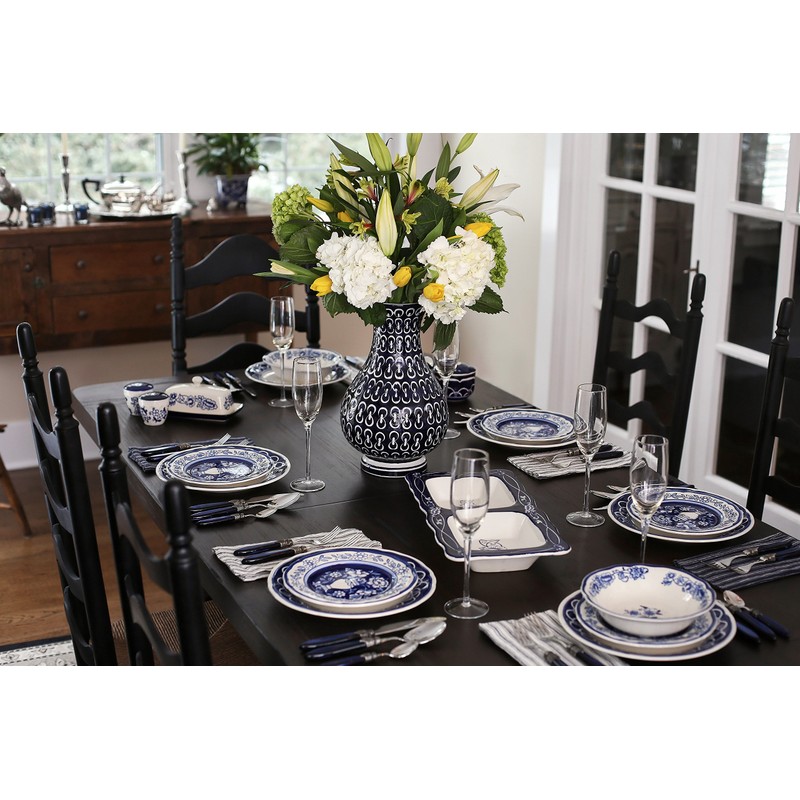 Euro Ceramica Blue Garden 16 Piece Oven Safe Hand Painted