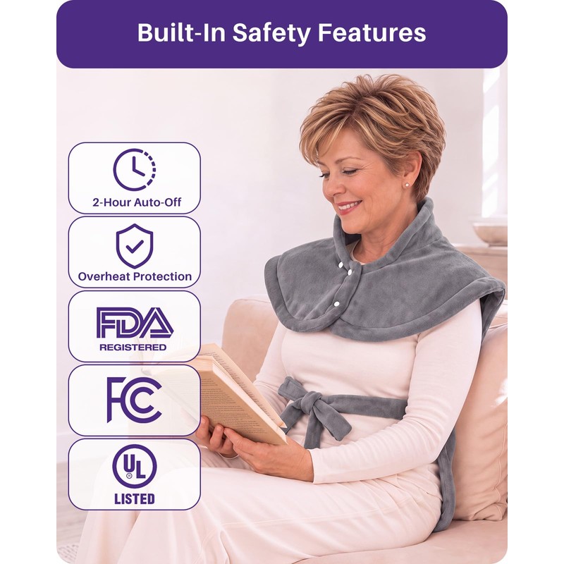Wearable Heating Pad for Back, Neck & Shoulders, Detachable Belt