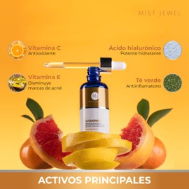 MIST JEWEL Suero vitamina C + Acido hialuronico + VIt E facial + Rosa mosqueta hidratante y protector piel | Serum con Efecto reparador y protector anti manchas cutis