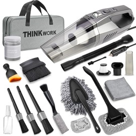 THINKWORK Car Cleaning Kit, Car Vacuum Kit, Gray Car Interior Detailing Kit with 8000PA High Power Vacuum, Including 7Pcs Detailing Brush Set and Bag
