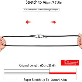 DARENYI 60cm Bungee Cord with Carabiner Clip Heavy Duty Elastic Rope Cord with Hooks Bungee Straps Luggage Tie Downs Black Bungee Rope for Motorcycle Car Trunks Bicycle Securing(2pcs)