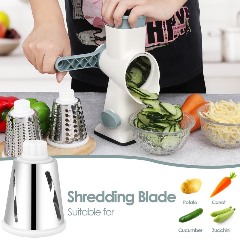 Dreamhigh Cheese Grater with Crank, Vegetable Cutter, 3 Stainless Steel