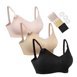 HOFISH Women's Maternity Bras Wirefree Nursing Bra for Pregnancy Breastfeeding Bra Black Beige Pink XX-Large