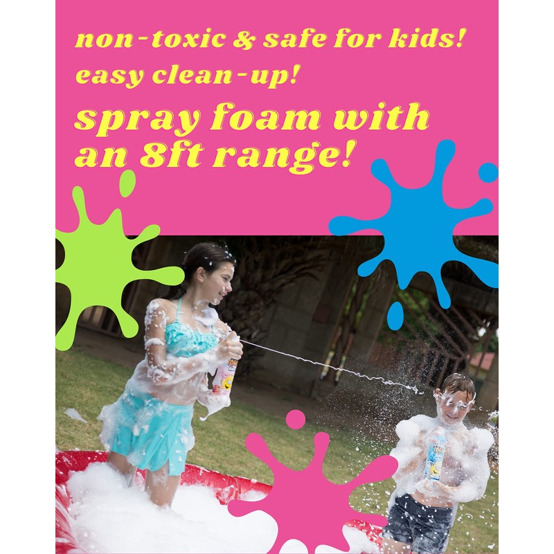 FOZZI'S Bath Foam Soap Aerosol for Kids 6-pack,Yellow, Purple, Orange,