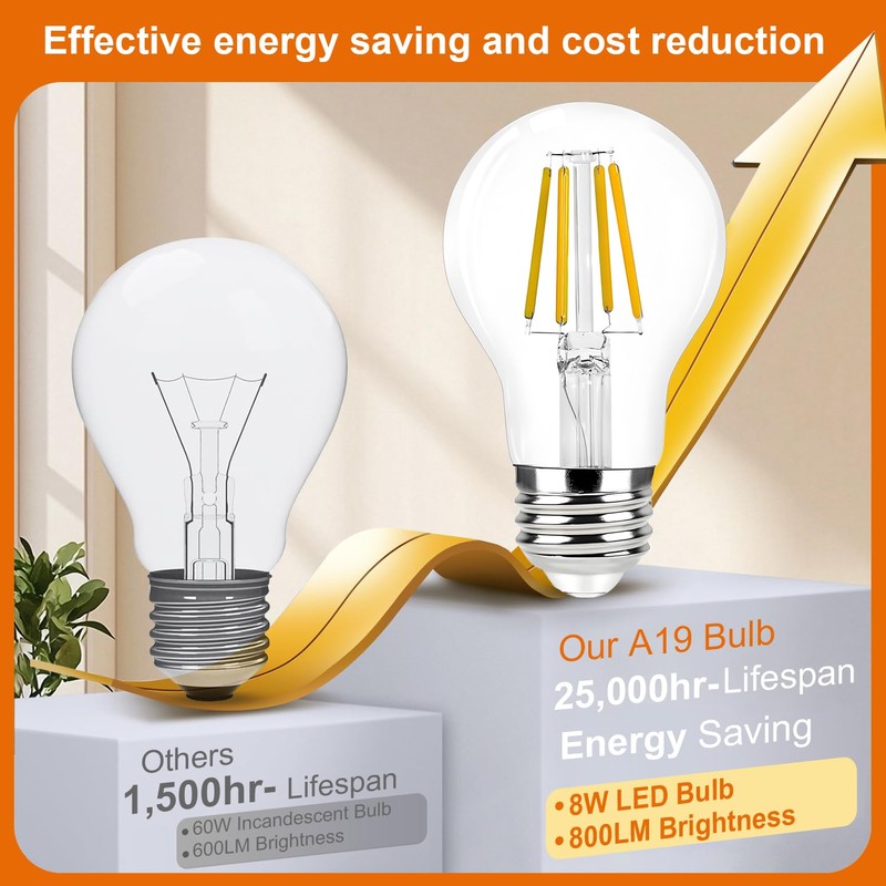 Vinaco A19 Dimmable LED Bulb 2700K Warm White, 4 PCS