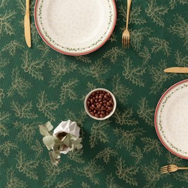 GAMUSI Tablecloth Christmas Jacquard Golden Thread Dining Table Square Christmas Decoration 140 x 100 cm, Green