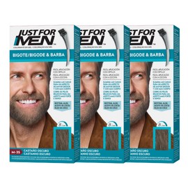 Just For Men Ink Colorante En Gel Para Barba Y Bigote. Con Aloe y Aceite de Coco, para una Barba Sin Canas y con Aspecto Más Denso en 5 minutos. Tono Castaño Oscuro, M35 (Pack of 3)