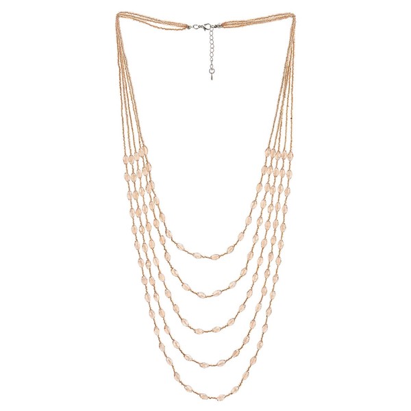 Champagne Gold Oval Beads Statement Necklace Multi-Strand Long Chains with