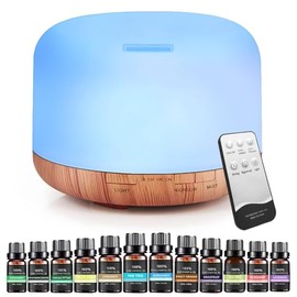 Difusor de Aceites Esenciales, EASYTAO 500ml Difusor de Aromas con 12 Botellas de Aceites Esenciales, Vapor Silencioso Ajustable, 7 Colores...        