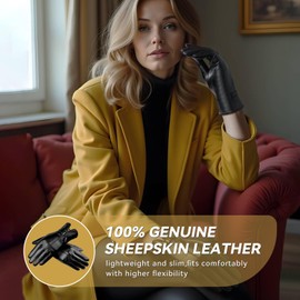 OZERO Winter Leather Glove for Women: Sheepskin Wool Warm Gloves with Touchscreen Fingers for Cold Weather (Black, M)