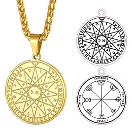 FaithHeart Gold-Plated Solomon Pentagram of Mercury Talisman Pendant 18k Men's Pendant with Gift Box for Birthday/Father's Day, stainless steel