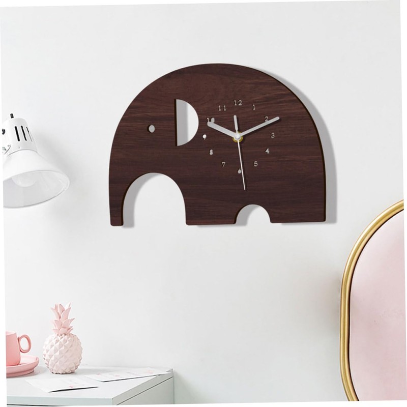 Gatuida Fashionable Wooden Elephant Wall Clock Silent Decorative Wall Mount