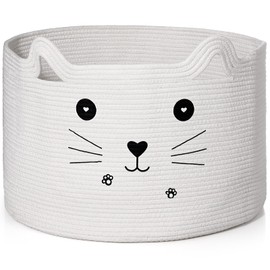 Zopeal XXXXLarge 22 x 14 Inch Cat Basket Blanket Storage Woven Basket Organizer Laundry Basket with Ears Pet Toy Cute Basket Cotton Rope Basket for Living Room Dog Toy Bin Nursery Room(White)