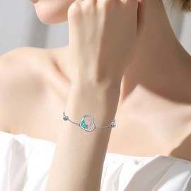 LWQQWL Sunflower/Lily of Valley/Carnation/Camellia/Daisy/Peach Blossom/Rose/Tulip Bracelet 925 Sterling Silver Birth Flower Bracelet for Women Jewelry Gifts, Medium, Sterling Silver, crystal