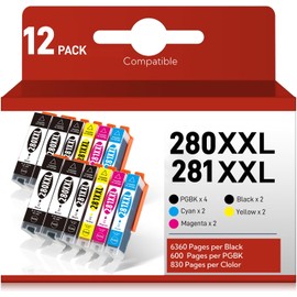 OIunendlich PGI-280XXL CLI-281XXL Ink Cartridges Replacement for Canon 280 281 PGI-280XXL CLI-281XXL Compatible with TR8620a TR8620 TR8622 TR8520 TR7520 TS6320 TS8220 TS9120 TS9521C Printer (12 Pack)