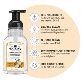 J.R. Watkins Foaming Hand Soap Pump with Dispenser, Moisturizing All Natural Hand Soap Foam, Alcohol-Free, Cruelty-Free, USA Made, Use as Kitchen or Bathroom Soap, Orange, 9 fl oz, 3 Pack