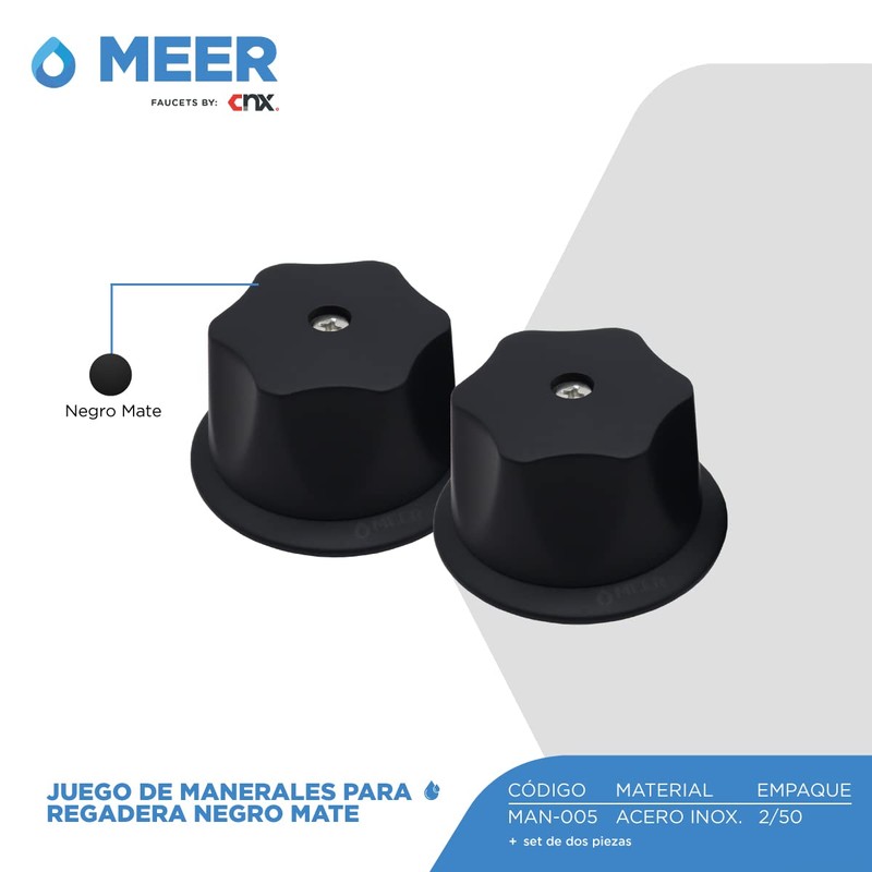 Juego de manerales para regadera negro mate.