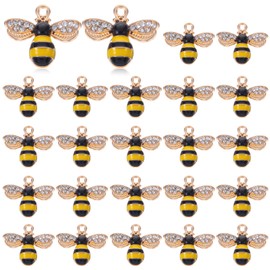Ouligay 24 Piece Bee Charms Pendant Set Cute Bracelet Charms Pendant for Bracelets Gold Bee Alloy Enamel Chain Pendant Crafts for DIY Necklace Earring Bracelet Jewellery Making
