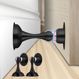 TOPTAKE Door Stoppers - Versatile and Durable Stainless Steel Door Stopper with Robust Magnetic Catch - Security Door Stopper, Holder & Jam, Ideal for All Surfaces (2, Black -2 Pack)