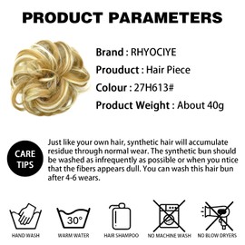 RHYOCIYE 1PCS Curly Messy Bun Hair Scrunchie Synthetic Ponytail Hair Extension Updo Hairpiece for Women (27H613 Dark Blond & Light Blond)