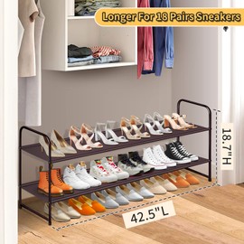 SLEEPING LAMB 2-Tier Shoe Rack for Closet, Long Stackable Wide Shoe Organizer Holds 18-Pairs Low Shoe Shelf Storage for Bedroom, Floor, Entryway (Bronze)