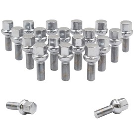 Wheel Accessories Parts Set of 20 Chrome 14x1.5 Lug Bolts Ball Seat (R12) 33mm Shank Length, M14 1.5 Thread, 17mm Hex Wheel Lug Bolts with Dual Hex Key (20, Chrome, M14x1.5)