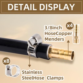 3/8 Inch Self Sinking Aeration Hose, 100 Feet Weighted Pond Aerator Tubing with 8 Stainless Steel Hose Clamps and 4 Copper Menders used for Pond Aeration Kit