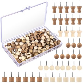 Pack of 150 Wooden Push Pins Wooden Head Pin Board Pins with Storage Box Thumbtacks for Bulletin Board Cork Board World Map Office School Home (6 Styles)