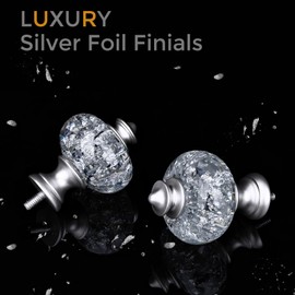 JRZOO Silver Curtain Rod for Windows 72 to 144 Inches, 1'' Heavy Duty Adjustable Modern Drapery Rods with Unique Crystal Finials, Luxury Decorative Curtain Rods, Size: 30-144''