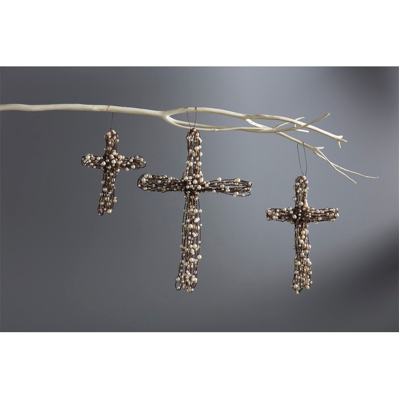 Mud Pie Small Beaded Wire Cross; Small 7" x 4"