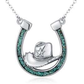 Midir&Etain Cowboy Hat Necklace 925 Sterling Silver Turquoise Horseshoe Pendant Country Western Cowgirl Jewelry Gifts for Women Cowgirl, 22*20mm, Sterling Silver, No Gemstone