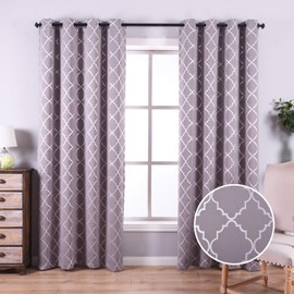 Anjee Grey Blackout Curtains 84 inches Long 2 Panels Sets for Bedroom Living Room Darkening,Grommet Top Window Treatment Drapes with Silver Foil Moroccan Pattern Home Decor, 52 x 84 Inch, Space Grey