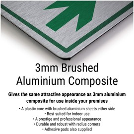 VSafety Fire Exit-Fire Exit Arrow Right Sign - 300mm x 100mm - 3mm Brushed Alu Comp