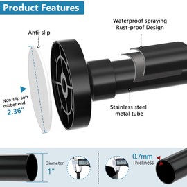 Bonpally Adjustable Tension Curtain Rod, 32-75 Inches Non-Slip Stainless Steel Shower Curtain Rod, Rust-Resistant Telescoping Rod for Bathroom, Kitchen, Dorm, RV, No Drilling, Easy to Install, Black