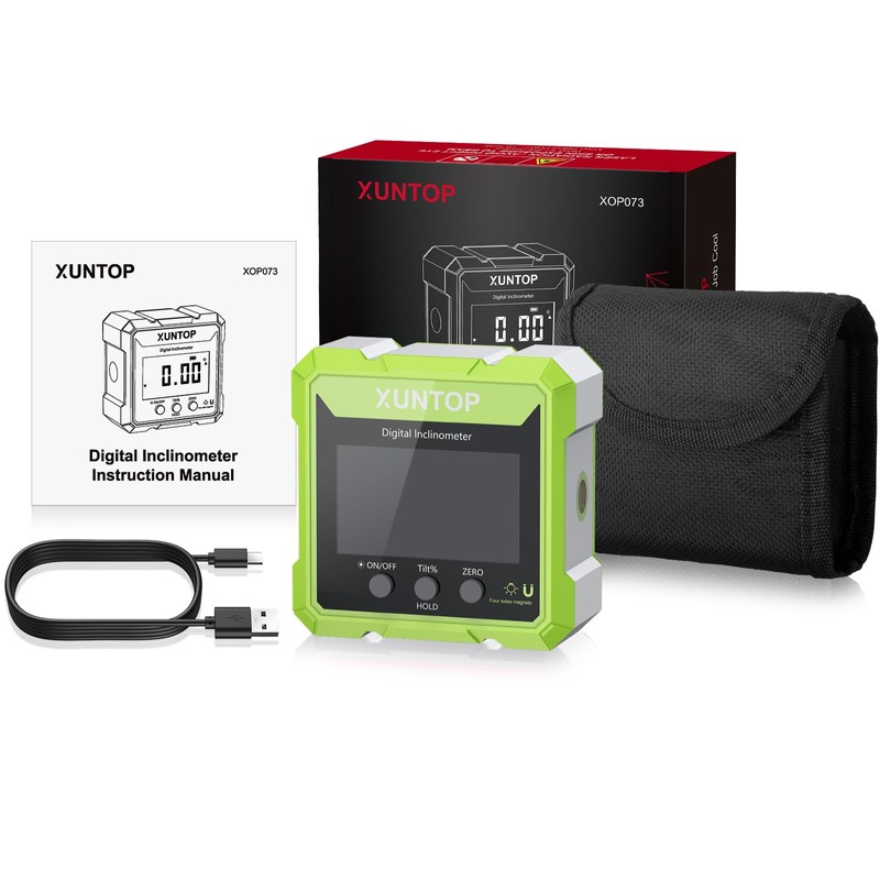 XUNTOP 4x90° Inclinometro Digitale con Laser Verde Precisione ±0,1°/ 0,2°