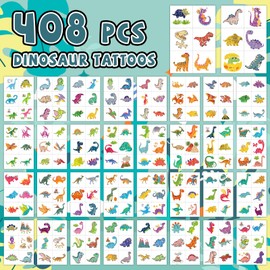 EMOME 408 Styles Glitter Temporary Tattoos for Kids, Dinosaur Tattoos Stickers Boys Waterproof, Dinosaur Theme Party Favors Supplies Decorations Gifts for Children Birthday