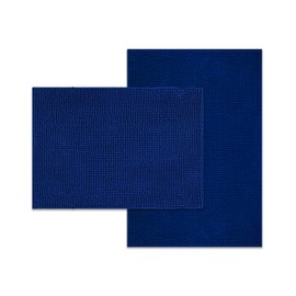 PSBP BEAUTY 2-Piece Bathroom Rugs Set, Premium Bathroom Mats for Bathroom Floor, Small Machine Washable Chenille Bath Rug, Non Slip and Super Absorbent, (30" x 20" Plus 24" x 17", Navy Blue)