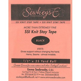 Black - 1/2" Fusible SS1 Knit Stay Tape - More Than Extremely Fine 0.5" X 25 Yards SewkeysE Knit Interfacing Sold by The 25 Yard Roll (SSI.5-BL) M494.19