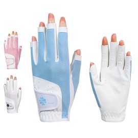 TYS-026 Women's Golf Gloves, Both Hands, Nails, Fingertip Cut, High Grip, Highly Breathable, PU Leather, Mesh Material