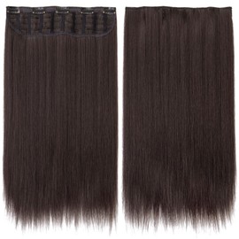 PARXITN Clip in Hair Extensions One Piece 5 Clips Lang Weft 40cm Gerade Synthetische Haarteile für Frauen 3/4 Full Head Mesh-Layered Weft 1 Tresse Haarverlängerung Natürliches Dunkelbraun